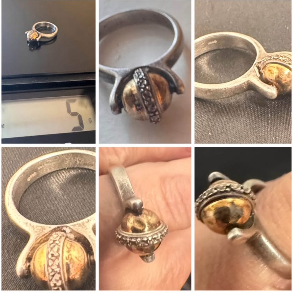 Mid century 14k Gold and Sterling 925 fidget Ring size 7 Peter Brams 6g - Picture 9 of 10